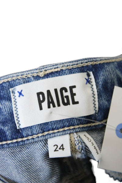 Paige Womens Zipper Fly Mid Rise Cuffed Fringe Denim Shorts Blue Size 24