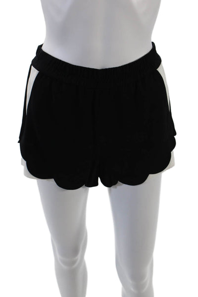 ALC Womens Elastic Waistband Mid Rise Scalloped Shorts Black White Size 2