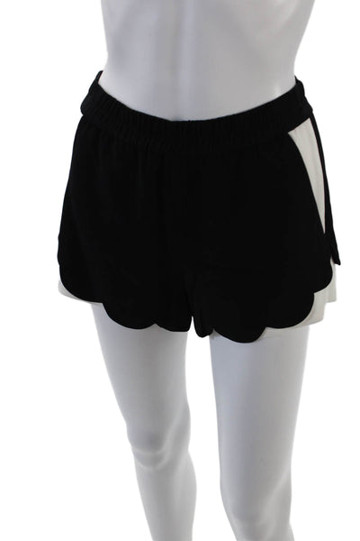 ALC Womens Elastic Waistband Mid Rise Scalloped Shorts Black White Size 2