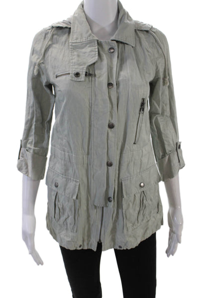 Joie Womens Front Zip 3/4 Sleeve Hooded Light Jacket Gray Cotton Extra Small