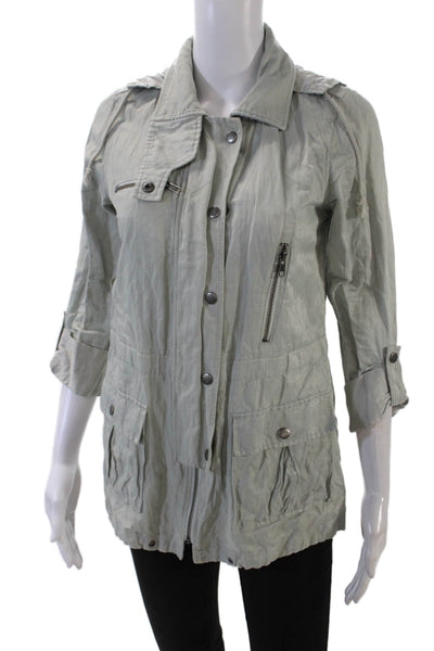 Joie Womens Front Zip 3/4 Sleeve Hooded Light Jacket Gray Cotton Extra Small