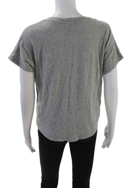 Fifteen Twenty Womens Short Sleeve Scoop Neck Embroidered Trim Shirt Gray XS