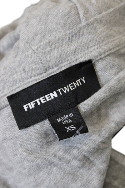 Fifteen Twenty Womens Short Sleeve Scoop Neck Embroidered Trim Shirt Gray XS