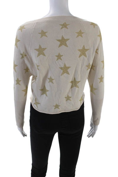 Chaser Womens Long Sleeve V Neck Metallic Star Cropped Sweater Beige Size XS