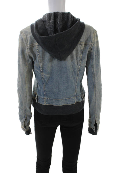 Jet John Eshaya Womens Denim Hooded Button Down Jacket Blue Cotton Size Small