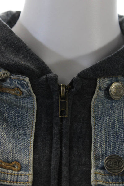 Jet John Eshaya Womens Denim Hooded Button Down Jacket Blue Cotton Size Small
