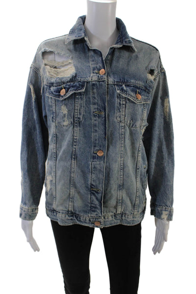 Z1975 Zara Basic Department Denim Womens Ripped Jean Jacket Blue Size Small
