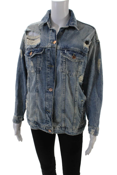 Z1975 Zara Basic Department Denim Womens Ripped Jean Jacket Blue Size Small