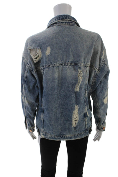 Z1975 Zara Basic Department Denim Womens Ripped Jean Jacket Blue Size Small