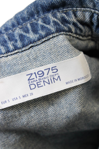 Z1975 Zara Basic Department Denim Womens Ripped Jean Jacket Blue Size Small