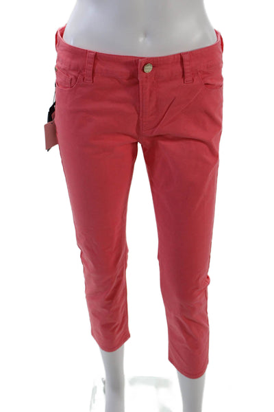 Armani Jeans Womens Mid Rise Zip Up Slim Leg Cropped Pants Pink Cotton Size 27