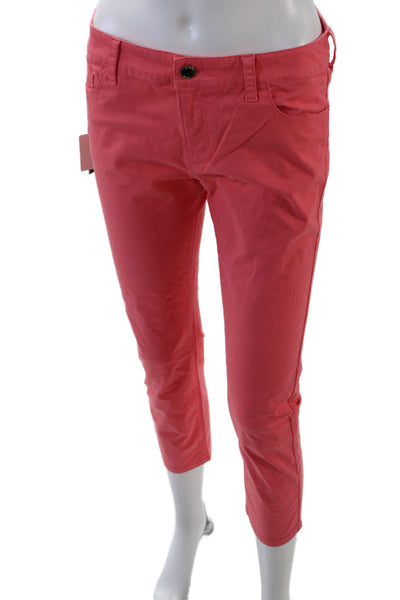 Armani Jeans Womens Mid Rise Zip Up Slim Leg Cropped Pants Pink Cotton Size 27