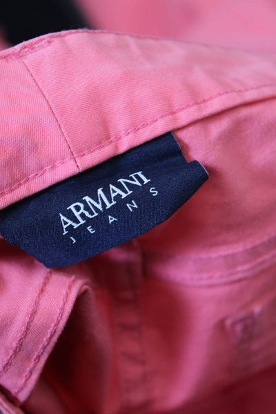 Armani Jeans Womens Mid Rise Zip Up Slim Leg Cropped Pants Pink Cotton Size 27