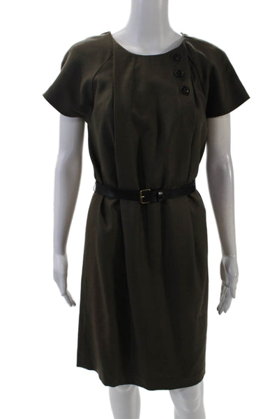 Derek Lam Womens Short Sleeve Zippered Knee Length Dress Brown Size 4