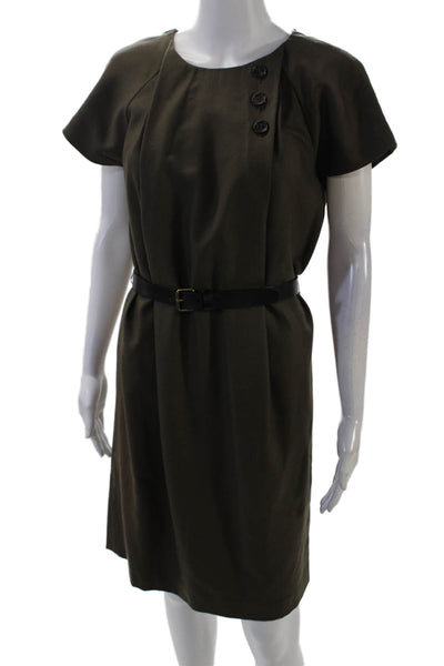 Derek Lam Womens Short Sleeve Zippered Knee Length Dress Brown Size 4