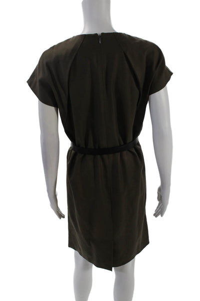 Derek Lam Womens Short Sleeve Zippered Knee Length Dress Brown Size 4