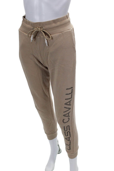 Cavalli Class Womens Cotton Embellished Drawstring Waist Sweatpants Beige Size S