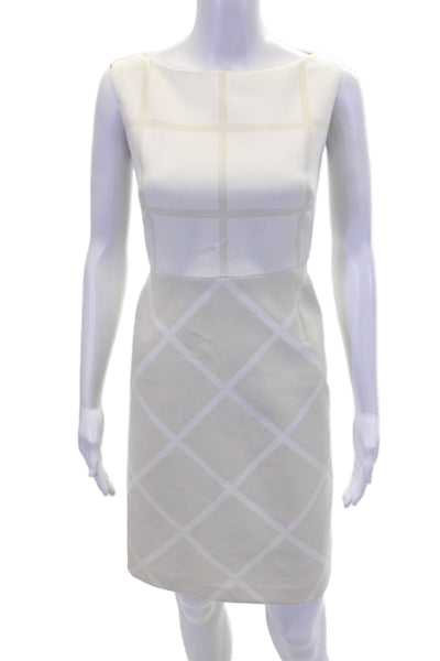 Elie Tahari Womens Boat Neck Geometric Colorblock Sheath Dress Beige Size 2