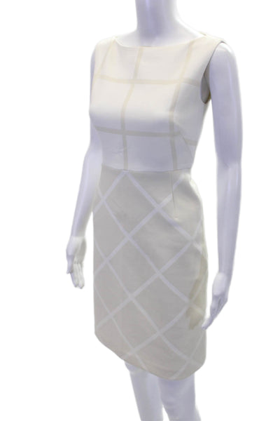 Elie Tahari Womens Boat Neck Geometric Colorblock Sheath Dress Beige Size 2