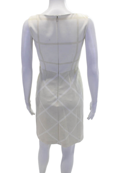 Elie Tahari Womens Boat Neck Geometric Colorblock Sheath Dress Beige Size 2