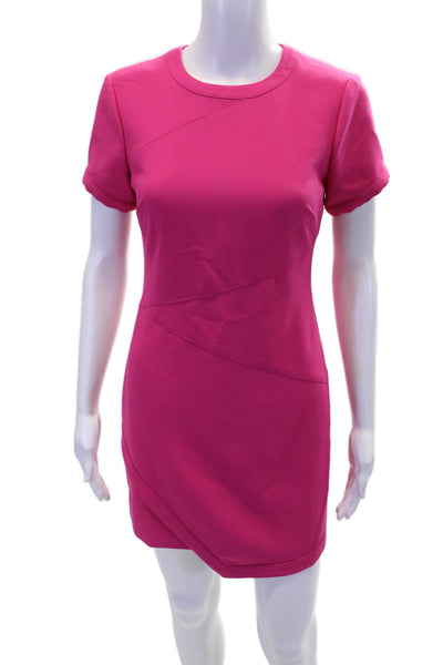 Likely Womens Short Sleeve Asymmetric Hem Sheath Dress Pink Size 2