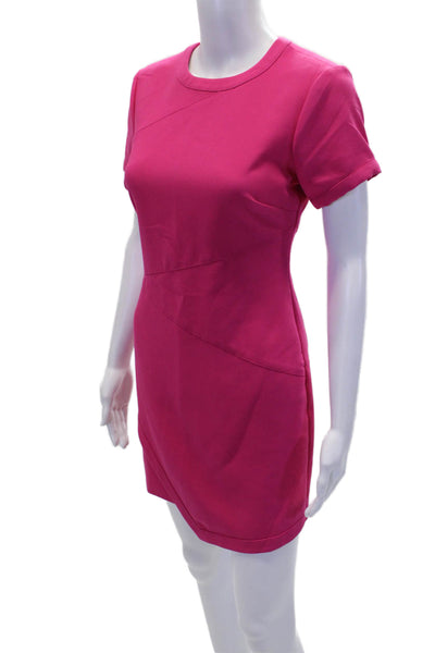 Likely Womens Short Sleeve Asymmetric Hem Sheath Dress Pink Size 2