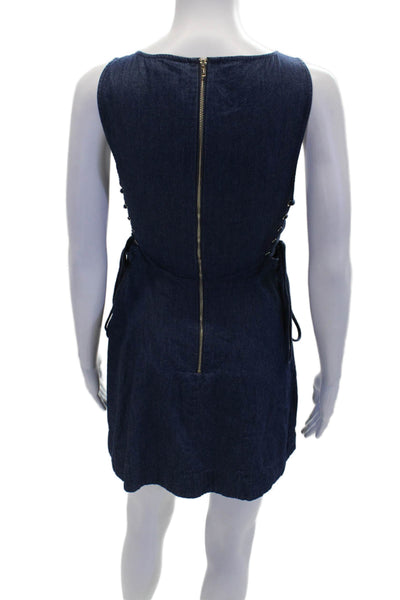Intermix Womens Cotton Lace Up V-Neck Sleeveless Fit + Flare Dress Blue Size 2