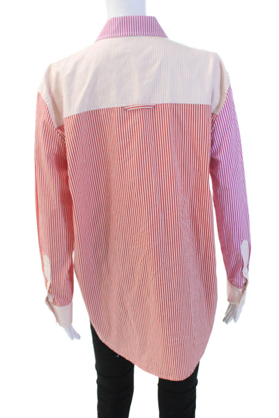 Solid & Striped Womens Cotton Striped Collared Button Up Blouse Top Pink Size S