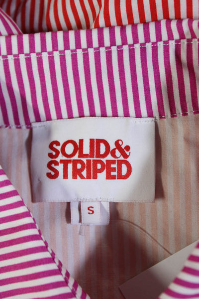 Solid & Striped Womens Cotton Striped Collared Button Up Blouse Top Pink Size S