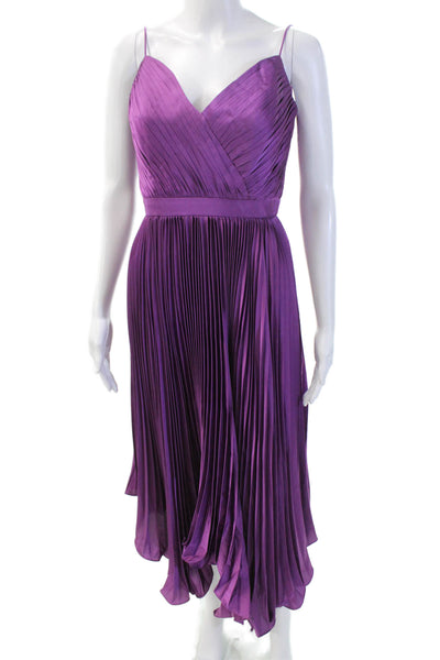 Ieena for MacDuggal Womens Spaghetti Strap Pleated Satin Dress Purple Size 4