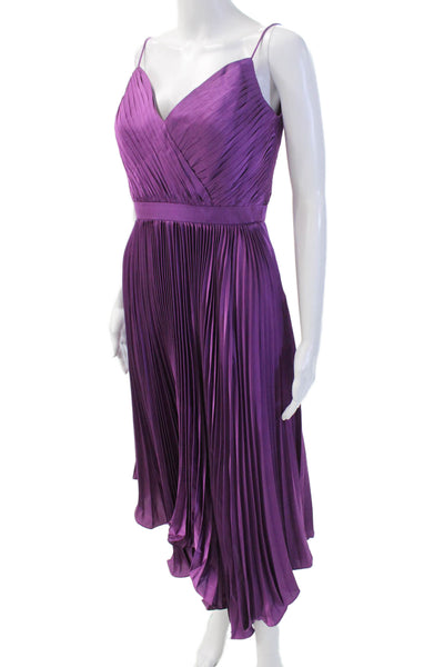 Ieena for MacDuggal Womens Spaghetti Strap Pleated Satin Dress Purple Size 4