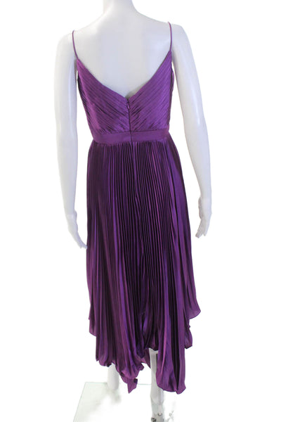 Ieena for MacDuggal Womens Spaghetti Strap Pleated Satin Dress Purple Size 4