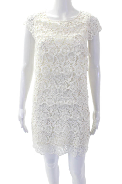 See by Chloe Womens Crochet Tiered Short Sleeves Knee Length Dress White Size 2