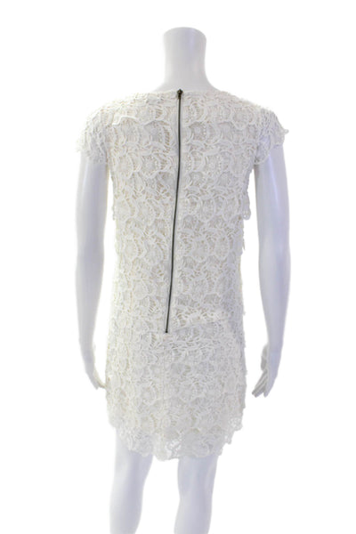 See by Chloe Womens Crochet Tiered Short Sleeves Knee Length Dress White Size 2