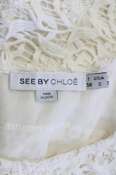 See by Chloe Womens Crochet Tiered Short Sleeves Knee Length Dress White Size 2