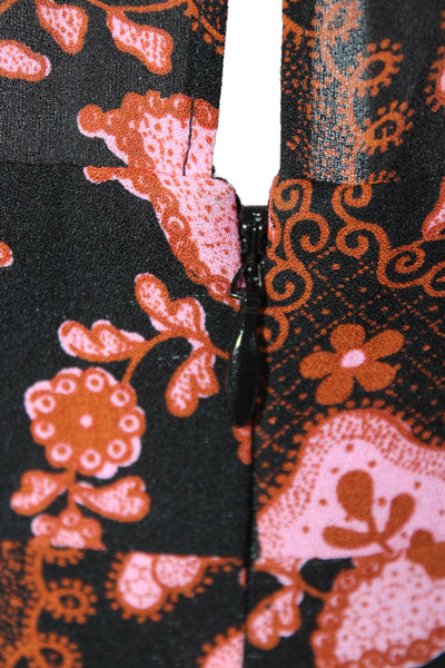 A.L.C. Womens Silk Floral Print Cold Shoulder A Line Maxi Dress Black Pink Size