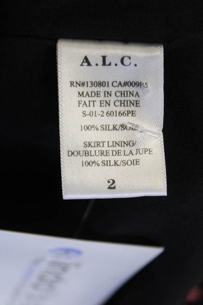 A.L.C. Womens Silk Floral Print Cold Shoulder A Line Maxi Dress Black Pink Size