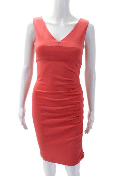 Escada Womens V Neck Ruched Sides Body Con Dress Coral Pink Size EUR 32