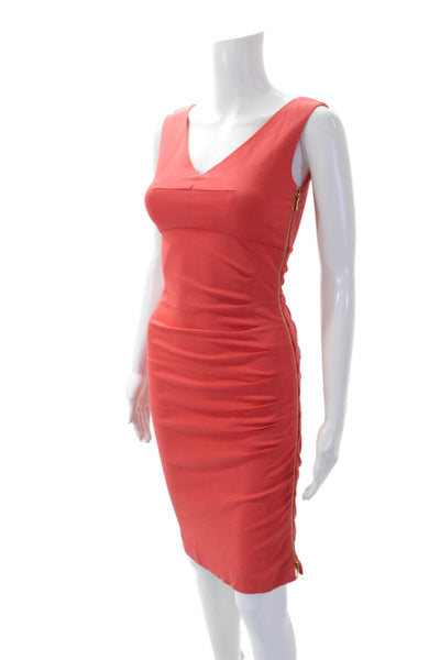Escada Womens V Neck Ruched Sides Body Con Dress Coral Pink Size EUR 32