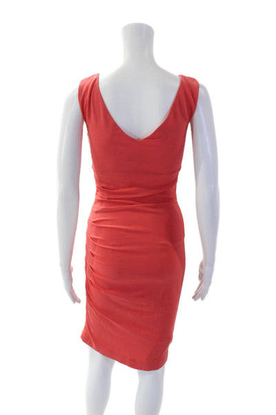 Escada Womens V Neck Ruched Sides Body Con Dress Coral Pink Size EUR 32