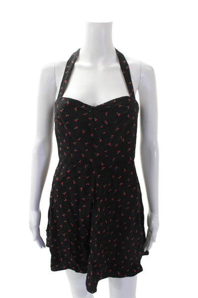 Bec & Bridge Womens Cherry Print Halter Neck A Line Dress Black Red Size 4