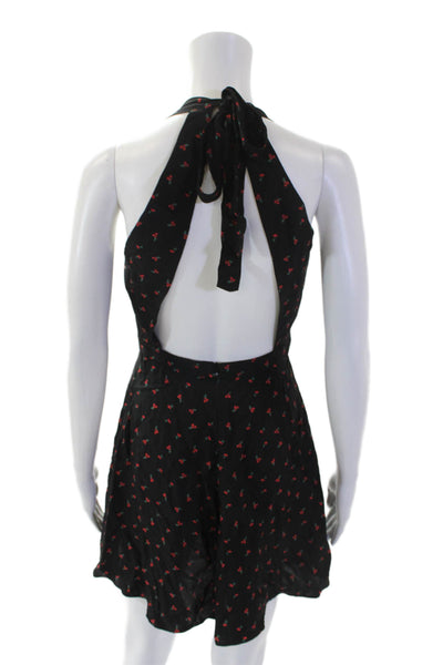 Bec & Bridge Womens Cherry Print Halter Neck A Line Dress Black Red Size 4