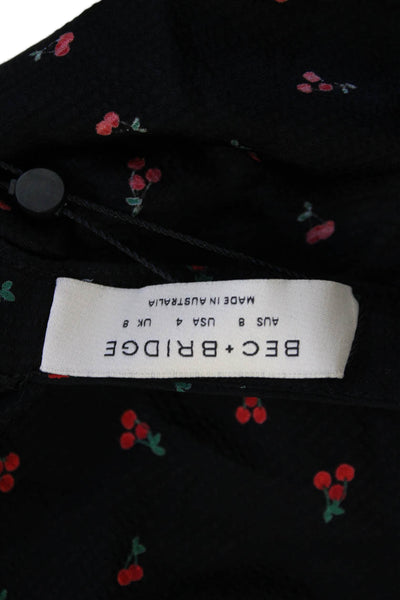 Bec & Bridge Womens Cherry Print Halter Neck A Line Dress Black Red Size 4