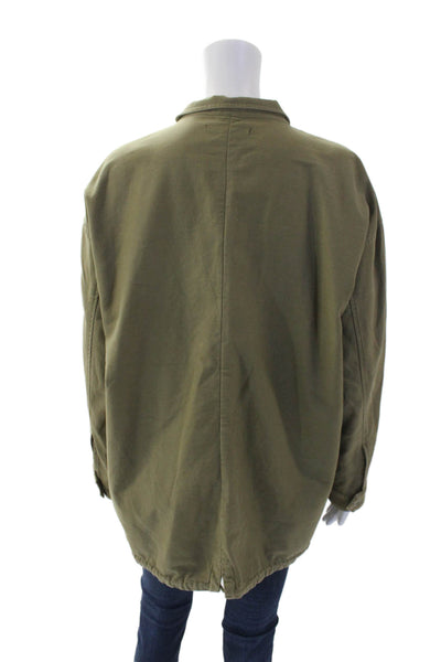 Trf Collection Womens Cotton Embellished Pearl Button Up Jacket Zara Green Size