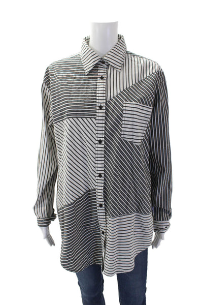 Solid & Striped Womens Button Front Collared Striped Shirt White Black Small