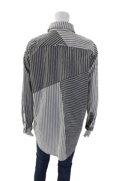 Solid & Striped Womens Button Front Collared Striped Shirt White Black Small