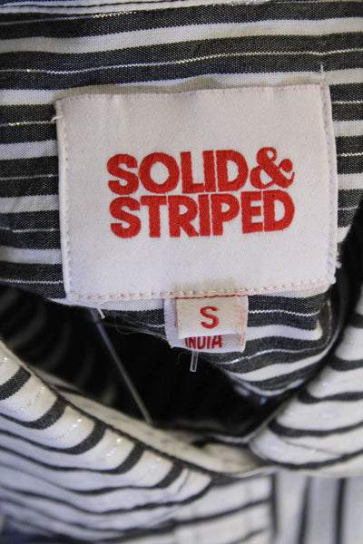 Solid & Striped Womens Button Front Collared Striped Shirt White Black Small