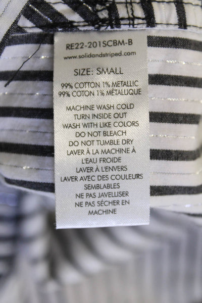 Solid & Striped Womens Button Front Collared Striped Shirt White Black Small