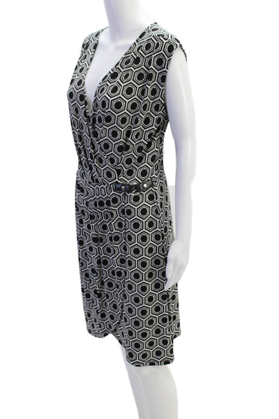Michael Michael Kors Womens V Neck Geometric Sheath Dress Black White Medium