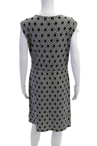 Michael Michael Kors Womens V Neck Geometric Sheath Dress Black White Medium
